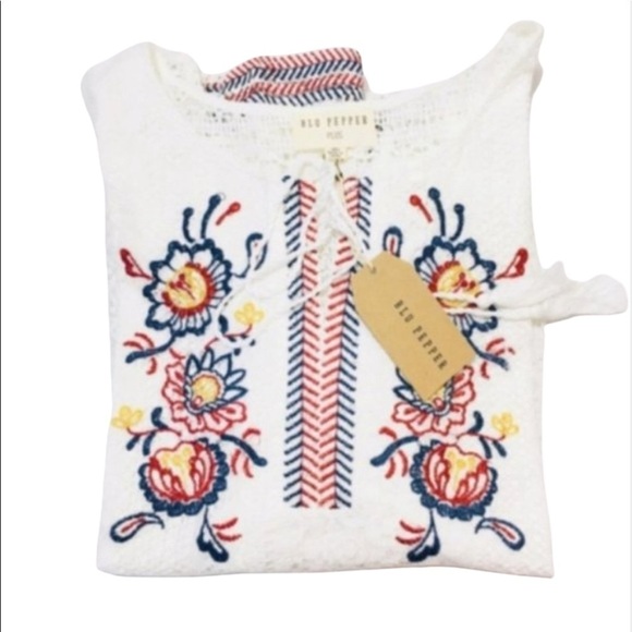 Blu Pepper Womens White Floral Embroidered Lace Cap Sleeve Blouse Plus Sz 3X New - Picture 2 of 8